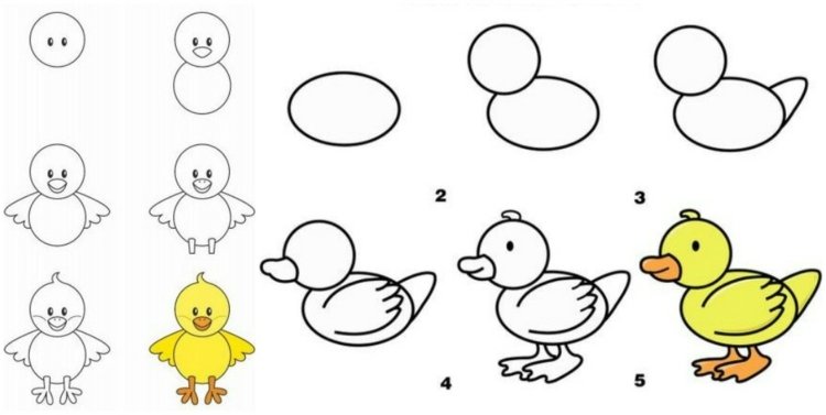 at tegne-lære-til-kylling-and-gul-maling-påske-motiver