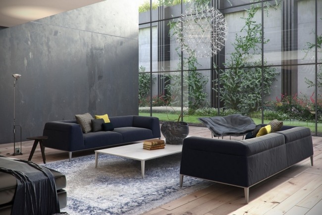 3d realistisk visualisering design-loft studio-glas væg lædersofa-Paolo Longoni