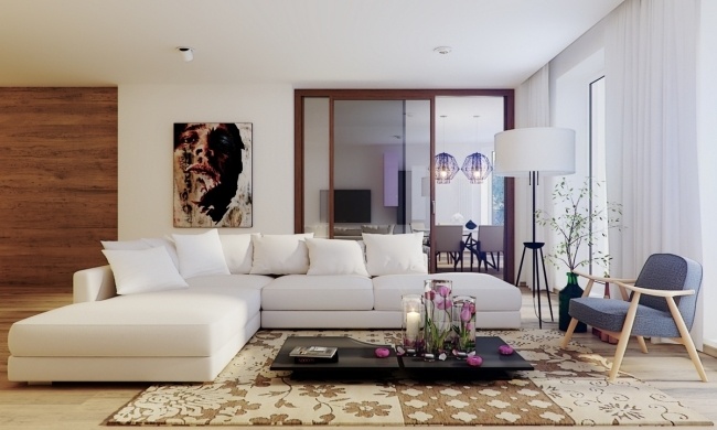 Levende design i asiatisk gulv-til-loft sofabord Andrey Sokruta-interiør gulvlampe