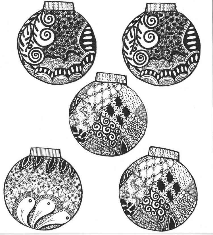 Zentangle julekugler juletræspynt gratis