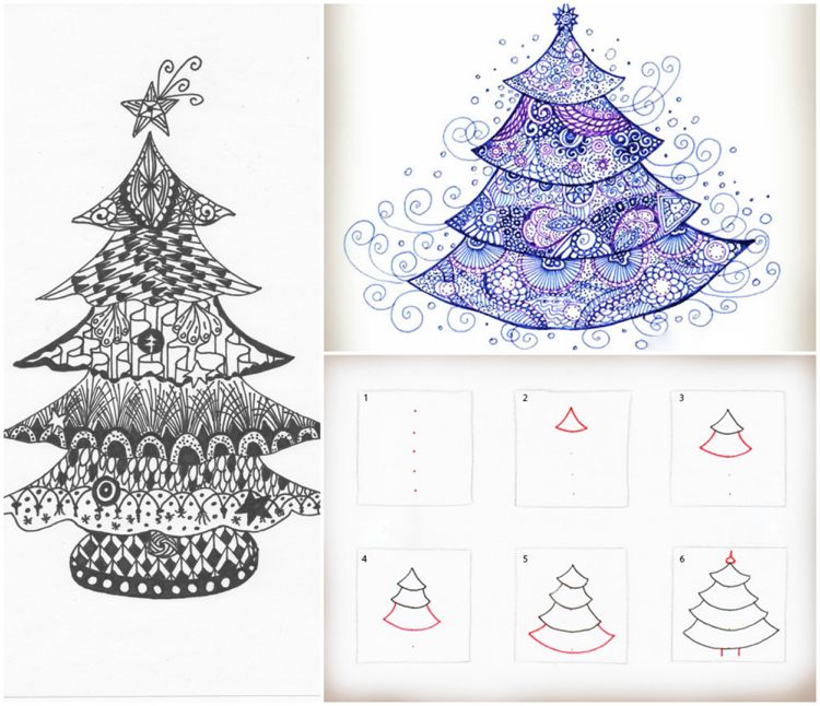 Zentangle skabeloner Julehilsen tegner selv et juletræ