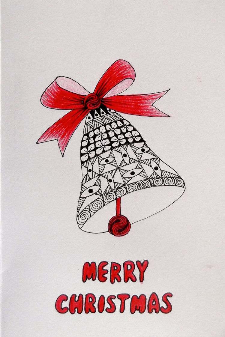 Zentangle skabeloner juleklokke Glædelig jul lykønskningskort