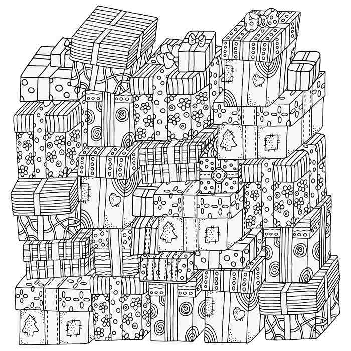 Zentangle -skabeloner til julegaver til farvelægningskort